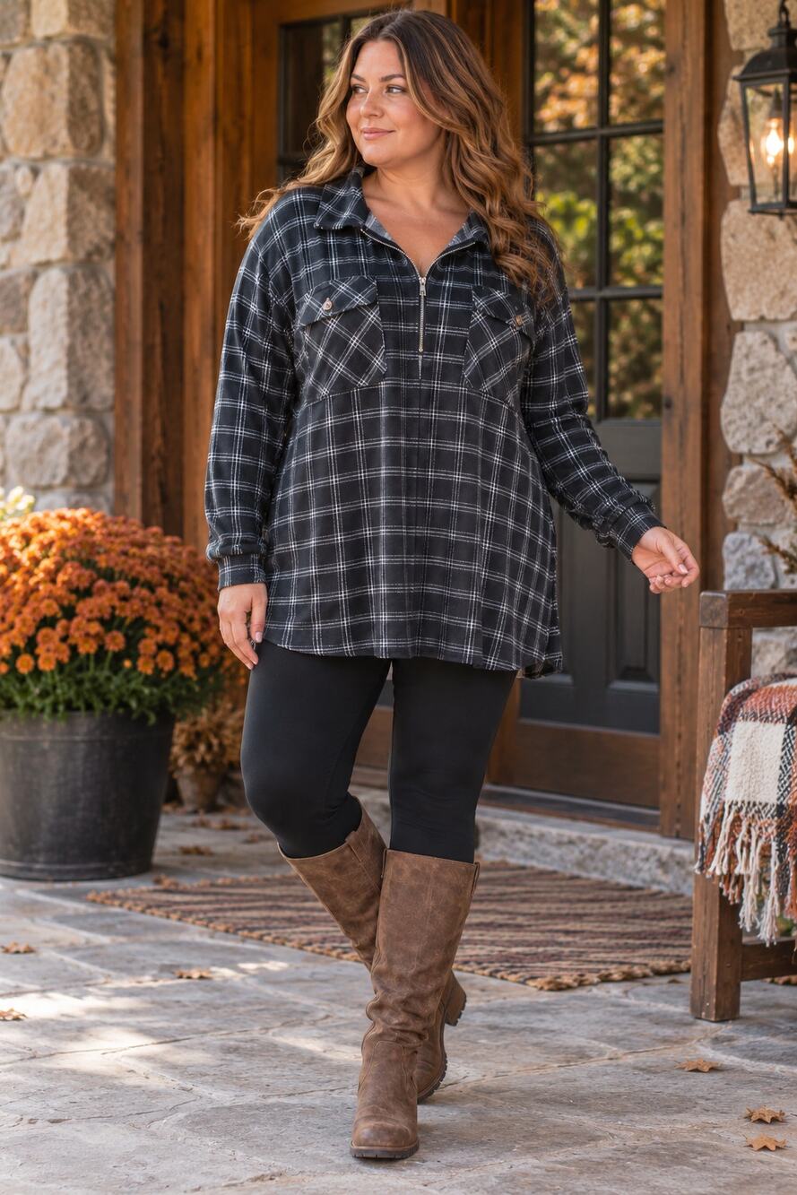 Cuddl Duds Plaid Quarter Zip Pullover Womens XL Oversized Fleece Cozy Cabin